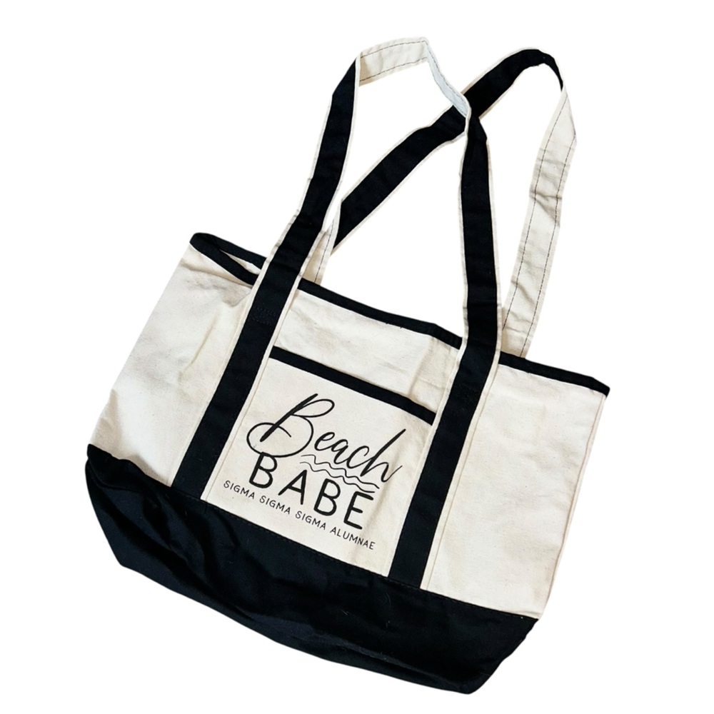 Off White & Black Tri Sigma Sorority Beach Bag Travel Tote Alumnae Greeklife!